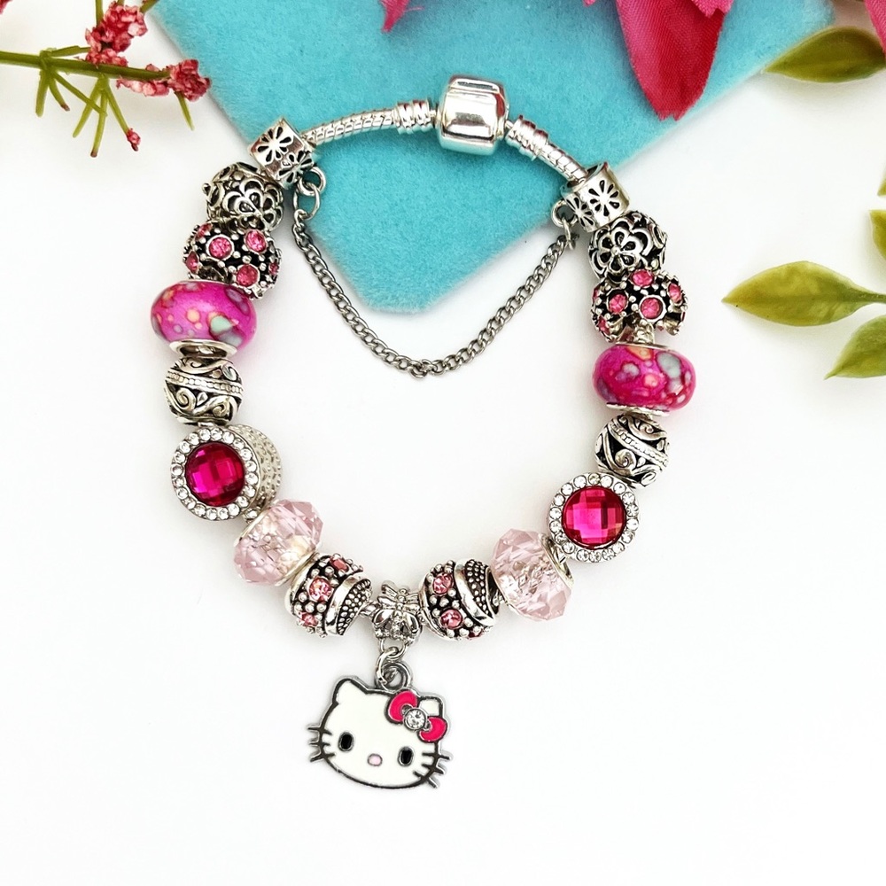 Hello Kitty 925 Sterling Silver Charm Bracelet NEW